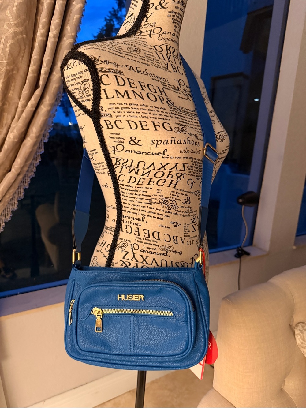 NWT | Huser Blue Pebbled Vegan Leather Multi-Pocket Crossbody Bag